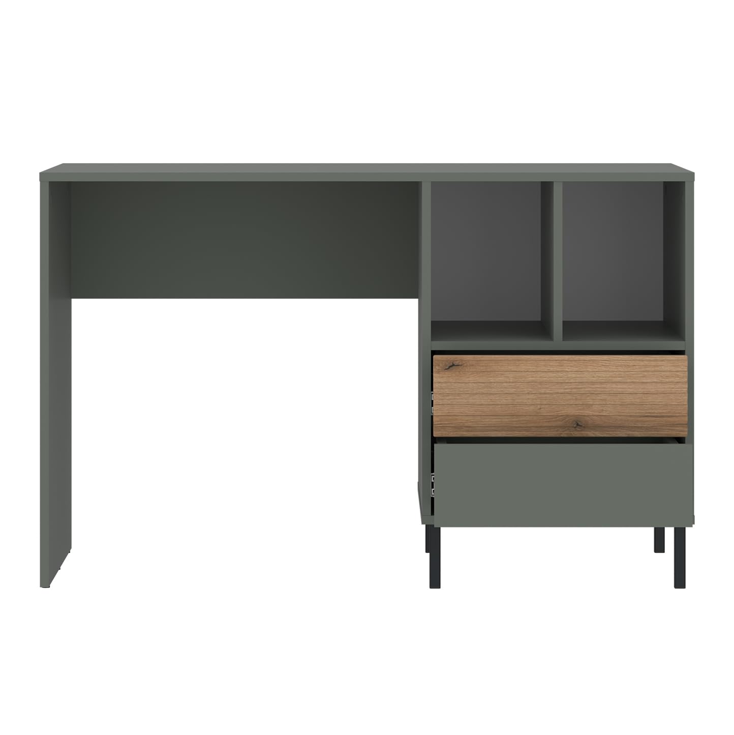 Lomadox Kinderzimmer komplett Set mit 90x200 cm Bettgestell in grau-grün mit Eiche, 5-teilig, Kleiderschrank, Schreibtisch, Wandboard, Kommode