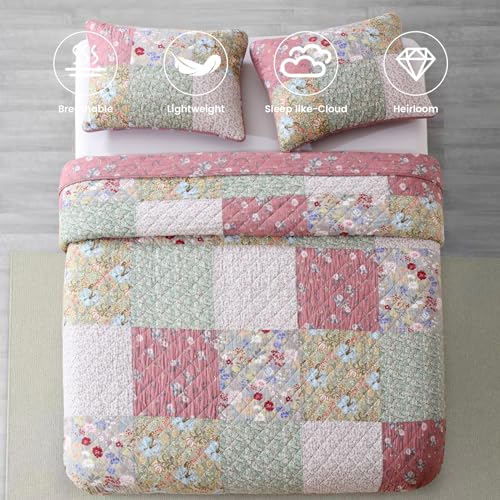 Secgo King Size Comforter Set- 100% Cotton Quilt King Size Set, Green, Sage bedspreads (96 * 108 Inch) with 2 Pillow Shams, Patchwork Reversible Lightweight Bedding
