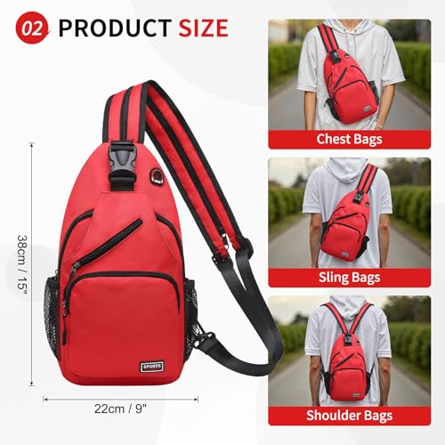 Image of Convertible Sling Bags for Women Men, Lightweight Crossbody Backpack Daypack Fit for 11 inch Tablet for Casual Travel Sport Hiking (Red)