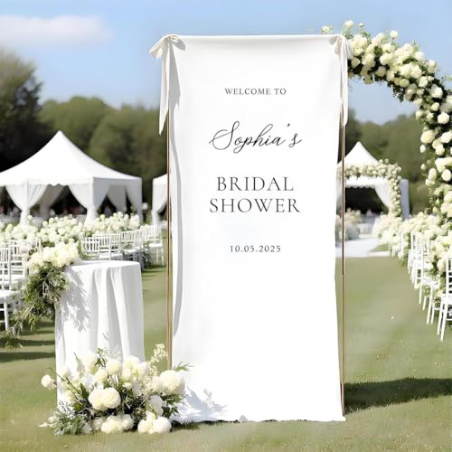 Bridal Shower Welcome Banner Linen Fabric Personalized Bridal Shower Sign Custom Name Backdrop Elegant Bride to Be Party Decoration #21