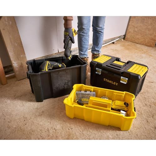 STANLEY Essential Rollende Werkstatt (3-in-1 stapelbare Boxen, leerer Werkzeugkasten, belastbar bis zu 20kg, mit Metallverschlüsse, Organizer für Kleinteile im Deckel) STST1-80151