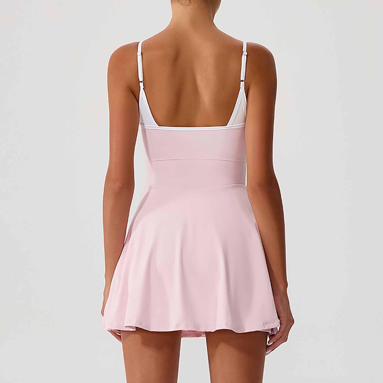 2027 Vestido de Tenis Casual Mujer con Sujetador Integrado Tirantes Ajustables Vestido de Verano sin Espalda para Deportes Diario