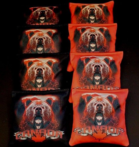 BackYardGamesUSA Canada Grizzly Bear 8 Regulation Cornhole Bean Bags Black and Red B257