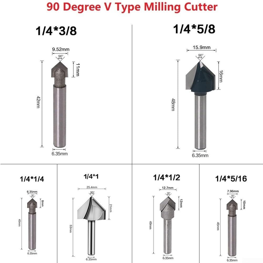 Taglio di precisione con scanalatura a V a 90 gradi, set di punte per fresa, acrilico, MDF, PVC (1)