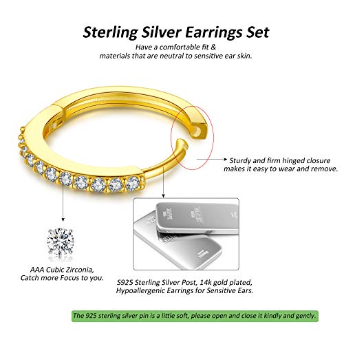 Silver Huggie Hoop Earrings for Women, 3 Pairs Tiny Hypoallergenic Sterling Silver Cartilage Hoops | 14k Gold Small Cubic Zirconia Cuff Earrings Mini Piercing Jewelry (6/8/10/12mm)2