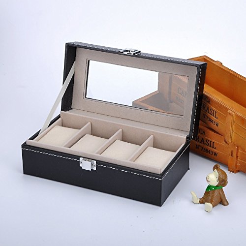 VIDISA 4 Slots Watch Box Organiser for Men and Women with Glass Display and Leather Coated with Steel Lock (B0CBRQNLZV) Amazon Price History, Amazon Price Tracker