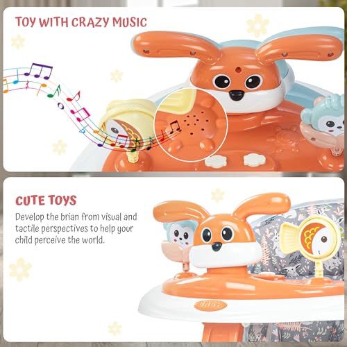 Image of Baybee Bunny Pro 2-in-1 Baby Walker for Kids with Push Handle, 2-Level Height Adjustment, Mat & Musical Toy Bar | Activity Push Walker for Babies 6-18 Months (Orange)