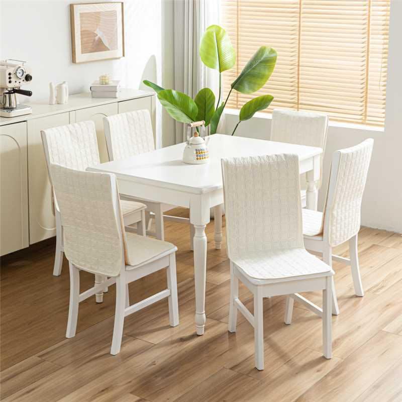 Image of HOMETHREADS Non-Slip Chair Cover-Universal Fit for Kitchen & Dining Chairs-Cushioned Comfort - Stylish Machine Washable Seat Cover-140x40cm (White, Pack of 8)