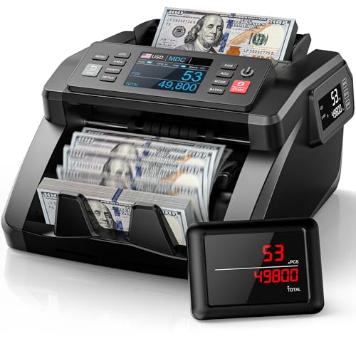 PONNOR N70 Mixed Denomination Money Counter Machine, Value Counting, Cash Counter with Three Displays, UV/MG/IR/MT Counterfeit Detection for Money Counting, Printer Enabled Bill Counter for Business