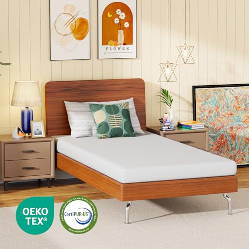 Image of FDW 5 Inch Twin Mattress, Medium Firm Base Foam, Breathable & Comfortable with Removable Washable Zipper Cover, Bed in a Box, CertiPUR-US Certified, White
