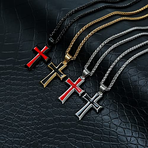 HZMAN Mens Stainless Steel Cross Pendant Necklace with Wheat Chain4