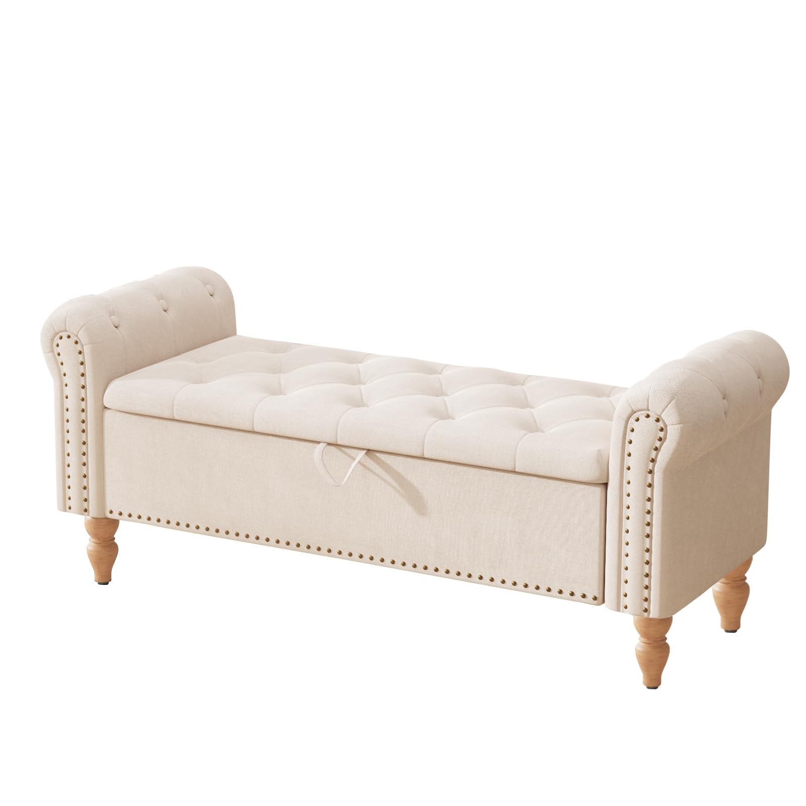 Baúl con asiento acolchado de 130 cm, puf con almacenamiento, banco plegable con reposapiés, capacidad de carga de 150 kg, revestimiento de lino, asiento acolchado para salón, dormitorio