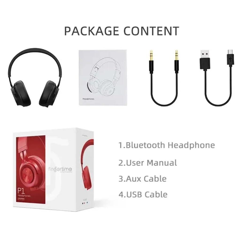 NONCHI Słuchawki Bluetooth nad-e-e-e-E-E-E-E-EMPTHONY, 60H Bezprzewodowe słuchawki z mikrofonem, niskie opóźnienie, głębokie bas, składany zestaw słuchawkowy HiFi, do laptopa/komputera/telewizora,Red