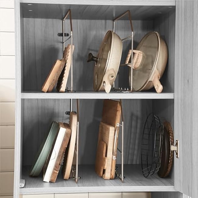 Blulu 4 Pcs Baking Sheet Organizer 12 x 20 Tray Dividers for Cabinets Kitchen Cabinet Dividers Vertical for Baking Sheets Chrome Pan Rack Storage Wires for Kitchen Cupboards(Silver)