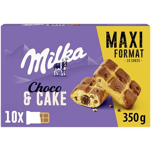 Milka Cake & Choc Bizcocho con Pepitas de Chocolate con Leche de los Alpes y Relleno de Chocolate, Formato Familiar 350g