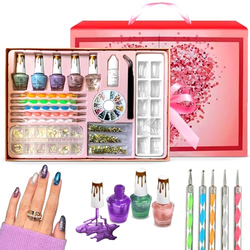 CoralBeau Nail Art Kit for Girls - Beginner's Set with Rhinestones, Crystals, Tweezer, Dotting Tool & Accessories