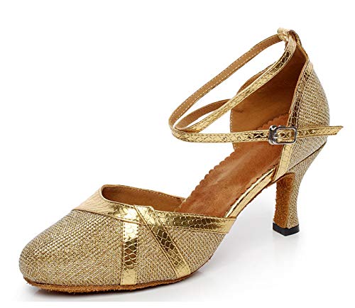 MINITOO QJ6227 damskie buty do tańca satynowe salsa latynoamerykańskie, - Złoty - 37.5 EU