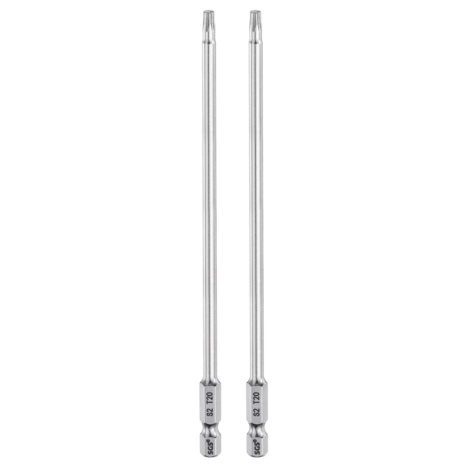 HARFINGTON 2pcs T20 Torx Bit 1/4" Hex Shank 6" Long S2 Steel Magnetic Tamper Resistant Star Bits Torx Head with Hole Industrial Grade for Driver Drill