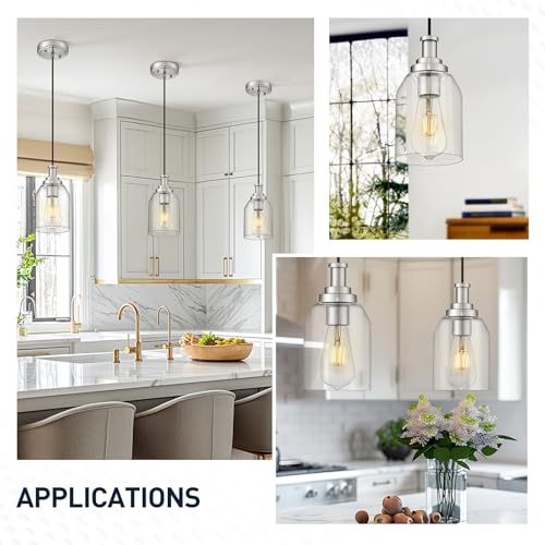 Image of zeyu Pendant Lights Kitchen Island, Modern Kitchen Pendant Lighting Over Island for Dining Room, Brushed Nickel Hanging Lights Fixtures with Clear Glass Shade, ZG33M1L BN