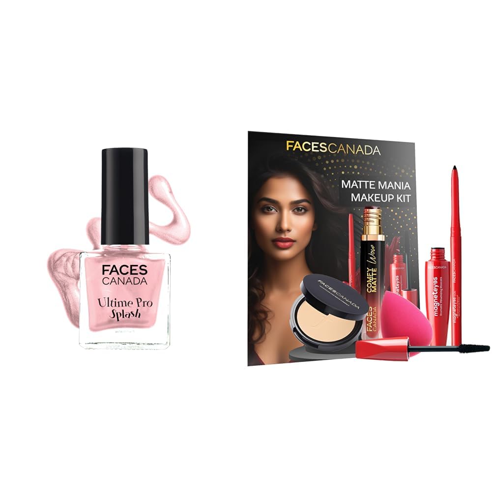FACESCANADA Splash Glossy Finish Nail Enamel Twinkle 36 8ml & Matte Mania Makeup Kit - Kajal (0.35g) + Lipstick (3.8ml) + Compact (9g) + Mascara (9.5ml) + Beauty Blender-image-26