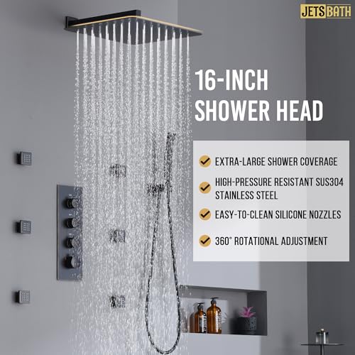 Sistema de Ducha Termostática JetsBath 16" con 6 Jets Corporales y Cabezal de Lluvia de 16 Pulgadas, Acabado en Bronce Aceitado miniatura 2