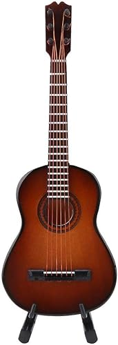 Miniatura 8 de Modelo de guitarra en miniatura, instrumento musical de madera con soporte y estuche, regalo de pequeños adornos de manualidades, marrón, 5.5 x 1.9