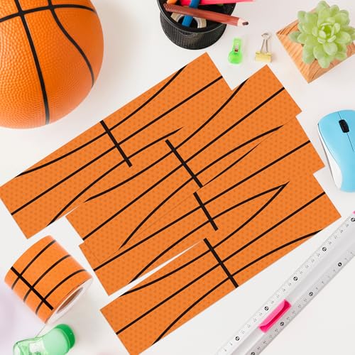 Image of BeYumi Basketball Sport Border Trim - 65ft Back to School Basketball Patterned Straight Rolled Border Trim Orange Basketballs Die Cut Sports Bulletin Board Party School Classroom Chalkboard Wall Decor
