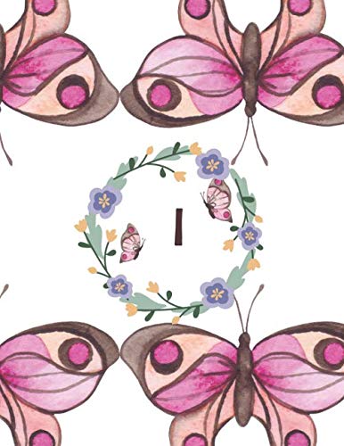 I: Monogram Notebook Initial Letter I With Purple Watercolor Butterflies