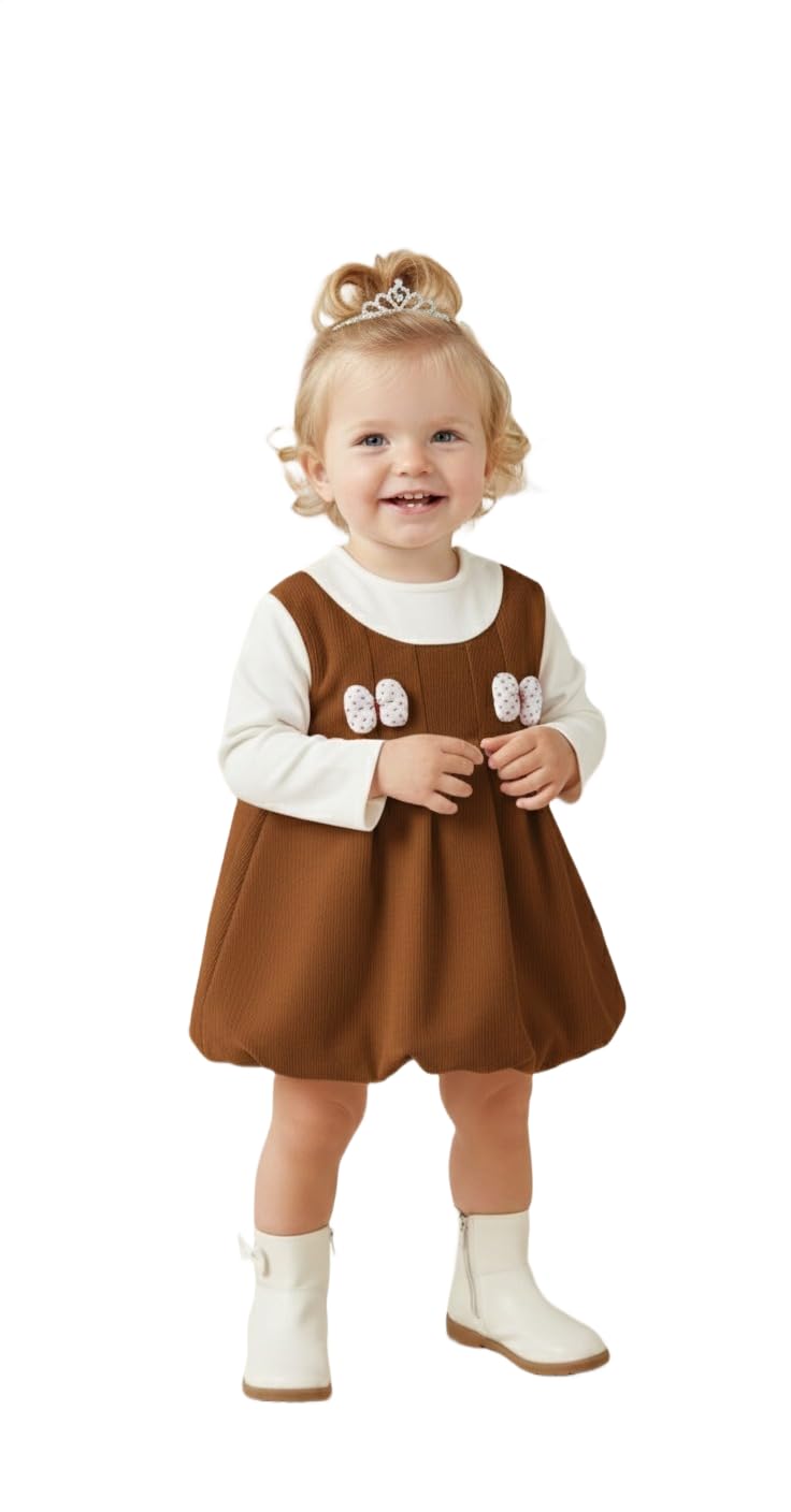 a.t.u.n. (all things uber nice) Baby Girls Bow Applique Pinafore Style Dress with Full Sleeve Inner Top | Soft Touch Fabric | Cute Stylish Outfit for Babies-picture-23