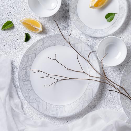 Image of Larah by Borosil 51pc Opalware Ivy Dinner Set for Family of 8 | Microwave & Dishwasher Safe Crockery Set for Dining & Gifting | Plates & Bowls
