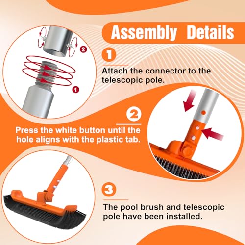 LAANPOLE Pool Brush with Pole, 16FT Heavy Duty Telescopic Pool Pole with 18\" Pool Brush, Swimming Pool Scrubber Brush Head for Cleaning Walls, Tiles & Floors