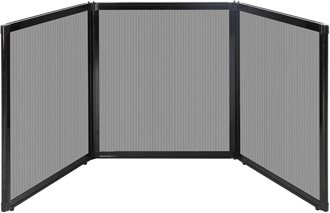 Versare Folding Tabletop Partition – Lightweight Portable Work Space Divider Light Gray Polycarbonate 99 x 36 Panels Versare Folding Tabletop Partition – Lightweight Portable Work Space Divider Light Gray Polycarbonate 99" x 36" Panels