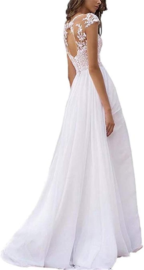 ANJURUISI Vestidos de Novia de Playa para Novia Vestidos de Novia de Encaje  sin Mangas Vestido Largo de Dama de Honor : Amazon.es: Ropa