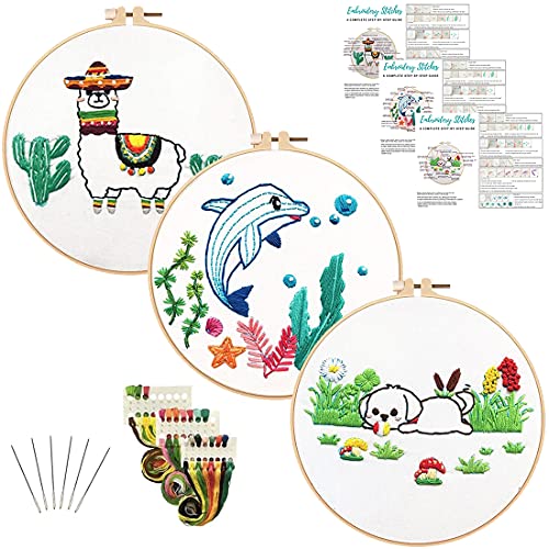 Louise Maelys 3 Pack Embroidery Kit for Beginners with Animal Pattern and Instruction Cross Stitch Kits Adults Crafts Kits for Decor Gifts Louise Maelys 3 Pack Embroidery Kit for Beginners with Animal Pattern and Instruction Cross Stitch Kits Adults Crafts Kits for Decor Gifts