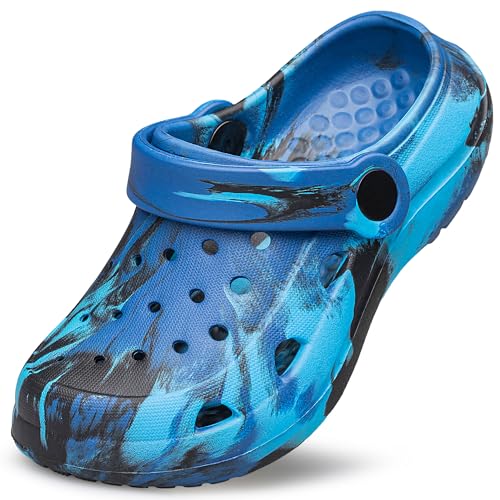 CASOSTELLY Boys Girls Garden Clogs Shoes Kids Clogs Marbled Slides Sandals Slippers Unisex Child Slip on Beach Water Shoes Shower Pool House Lightweight Outdoor Navy Blue Big Kids Size 3
