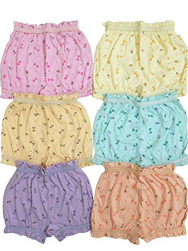 Image of Baby Girl's 100% Pure Cotton Printed Bloomers | Pack of 6 | Soft Elastic Innerwear Panties for Infants & Toddlers | Breathable & Skin Friendly Kids Underwear | Multi-Coloured