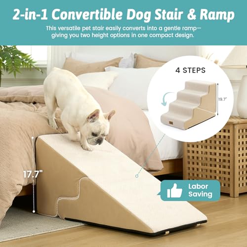 Image of COZY KISS Dog Stairs for Small Dogs, 4-Step 2-in-1 Dog Steps,19.7 inch H