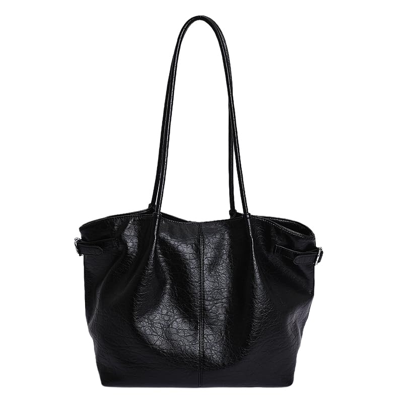 Cymwer Bolso de hombro de cuero de PU para mujer, bolsos de gran capacidad para las axilas, bolsos con asa superior de color sólido para viajes, compras, salidas de trabajo, ocasiones sociales (negro)