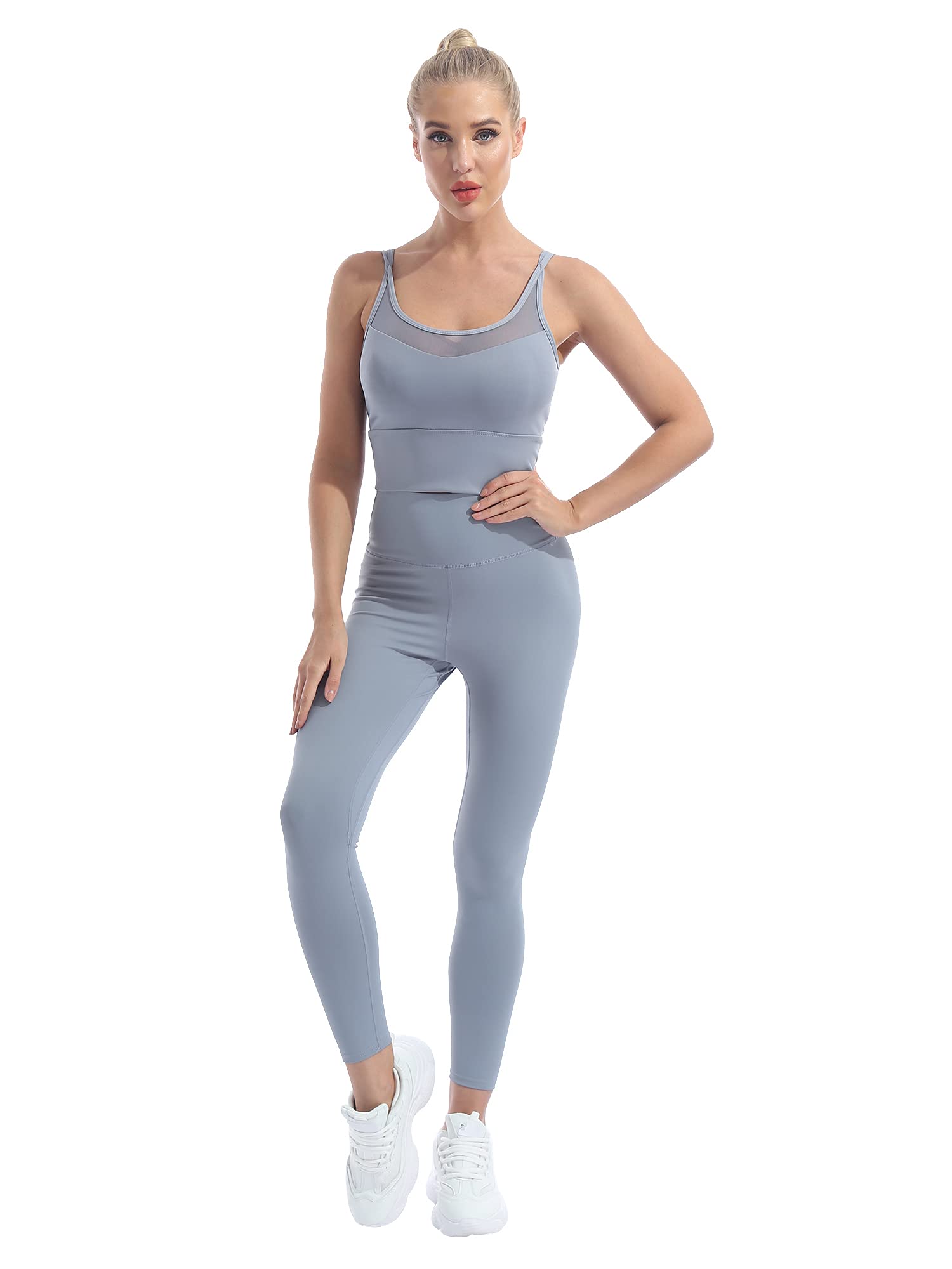 Yeahdor Womens Strappy Sports Bras Crop Tops and Athletic Leggings Set Workout Yoga Outfits Tracksuits