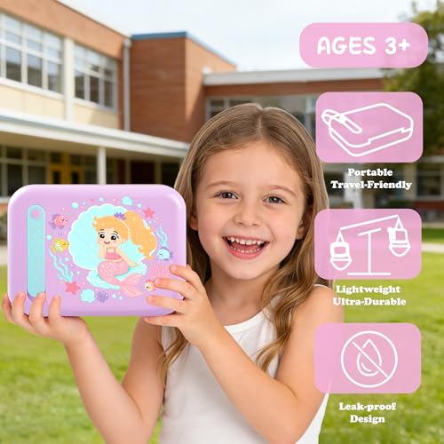 Image of Kids Bento Lunch Box for Boys & Girls - 4-Compartment Leak-Proof Lunch Container with Hidden Silicone Handle, Lightweight, BPA-Free, 855ml for School & Travel (Mermaid)
