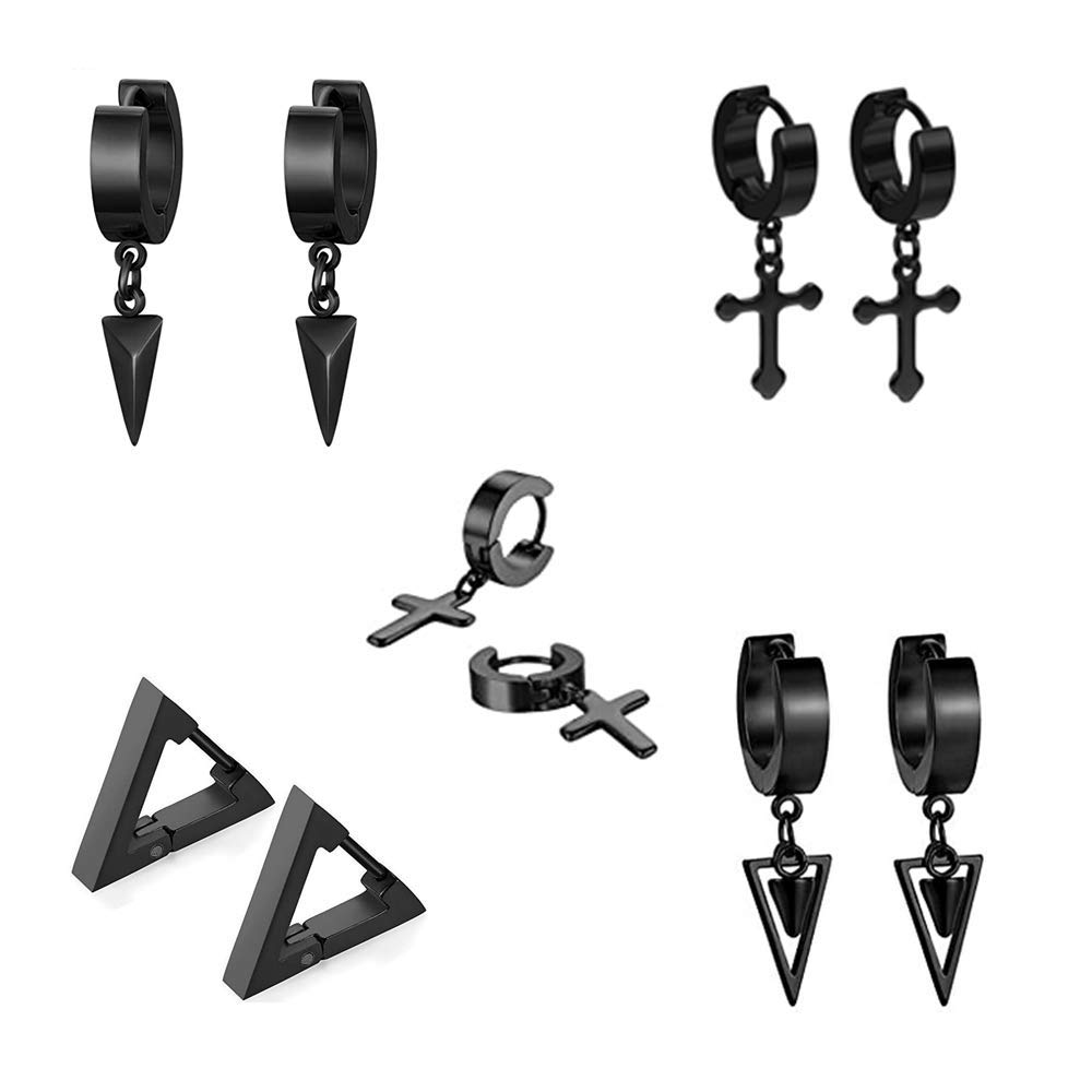 Orecchini Piercing Uomo Donna Flongo – Triangolo Piramide In Acciaio Inossidabile, Design Unico, 5 Paia Assortite - 2