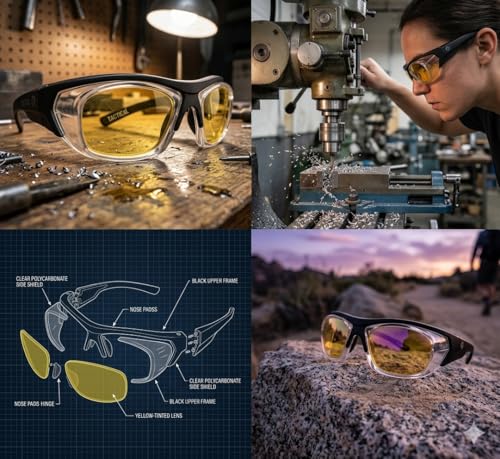 Image of THUNDERSTORM Safety Goggles Eye Protection Anti Pollution Eyewear For Multipurpose Riding Motorcycle Cycling Scratch Resistant UV Protected Glasses for Men & Women (Matte Black with Yellow Lens)
