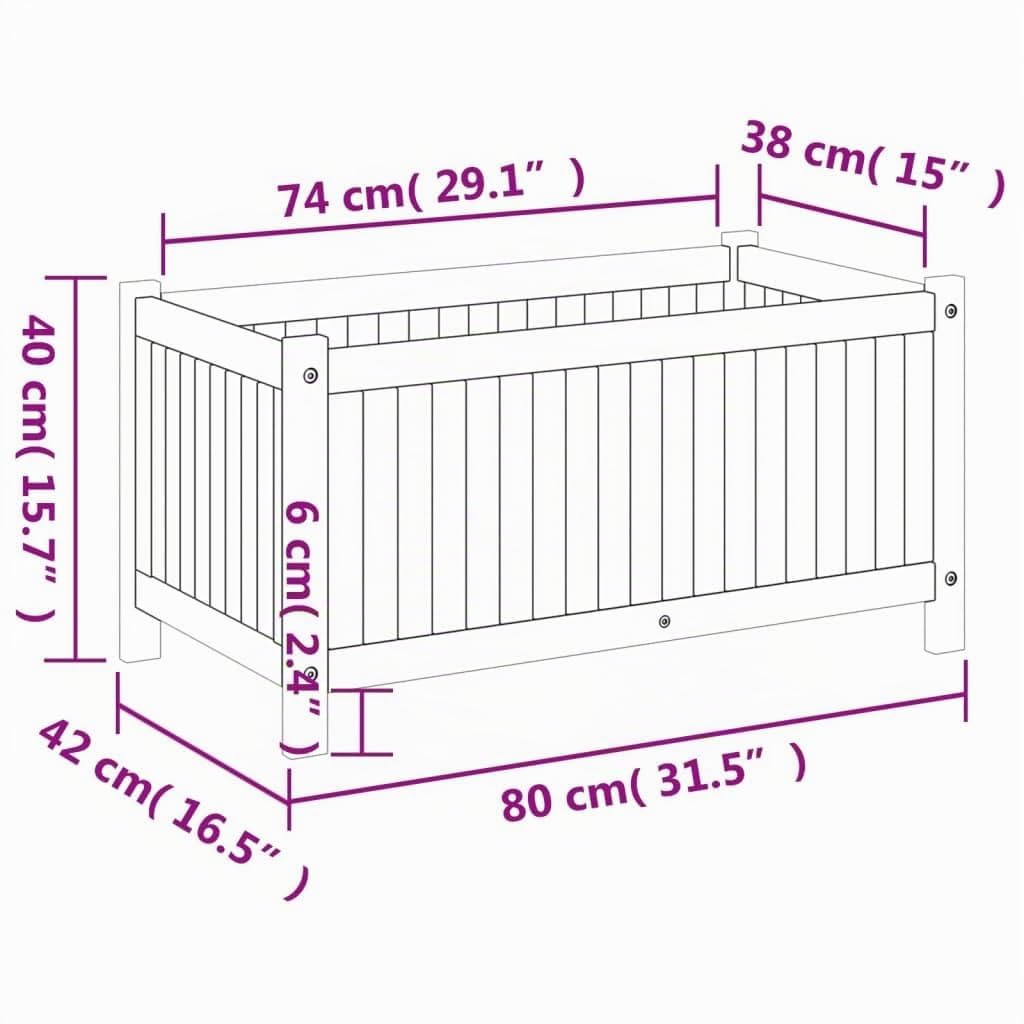 vidaXL Jardinière avec Doublure, Lit Surélevé, Bac à Fleurs, Pot de Plantes, Boîte à Fleurs Jardin Patio Terrasse, 80x42x40 cm Bois Massif d'Acacia