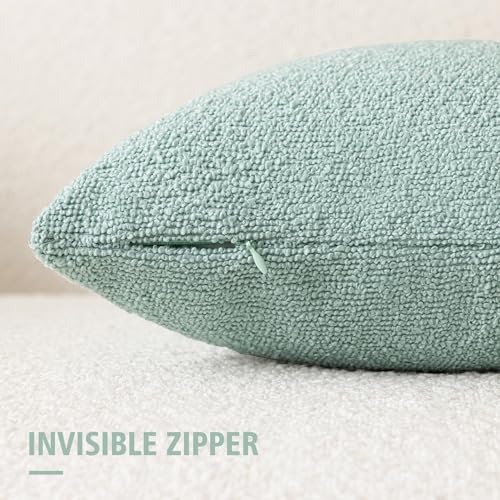 Image of Foindtower Pack of 2, Decorative Textured Boucle Throw Pillow Covers Neutral Accent Solid Pillow Cases Cozy Soft Couch Cushion Case for Chair Sofa Bedroom Living Room Home Decor 22x22 Inch Aqua Blue