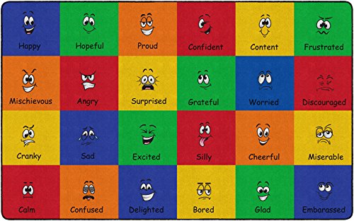 Flagship Carpets All Types of Feelings Educational Rug for Children's Classroom, Home and School Playroom Mat, Kids Bedroom Carpet, 7'6" x 12'