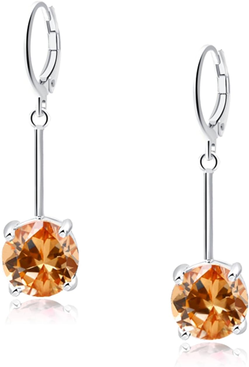 VONSSY Gemstone Drop Dangle Earrings | Platinum/Gold Plated Leverback Crystal Cubic Zirconia Hanging Red/Pink/Blue Earrings