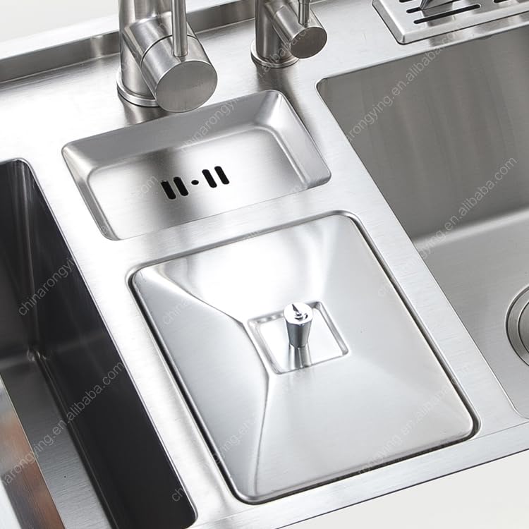 Image of CROCODILE 304 Grade 1.2mm Stainless Steel Kitchen Sink, Double Bowl with Center Dustbin, 45x20 Inch, Brushed Steel Grey, Sound-Dampening, Heavy Duty Undermount Design