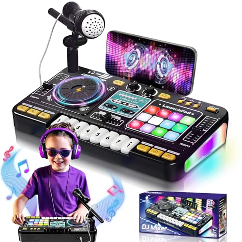 OZMI Kids DJ Music Mixer Table Board Set Toy with Microphone, Lights – Interactive Musical Toys for Ages 3-12 | 100+ Sounds, Piano Keys, Disco Mode, Rechargeable for Kids Boys & Girls