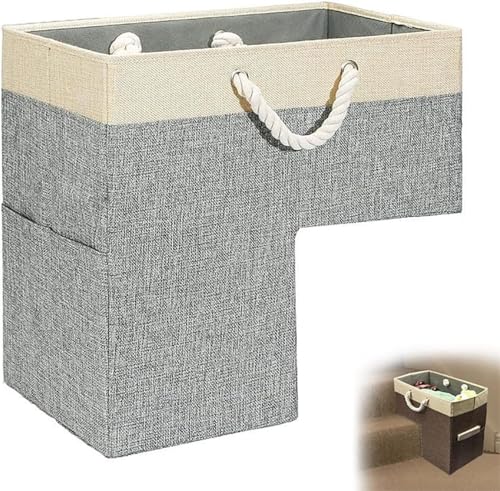 Cesta de escalera para escaleras alfombradas y de madera, cesta plegable con asas gruesas de cuerda de algodón, organizador moderno de almacenamiento para escaleras, ropa, libros, herramientas