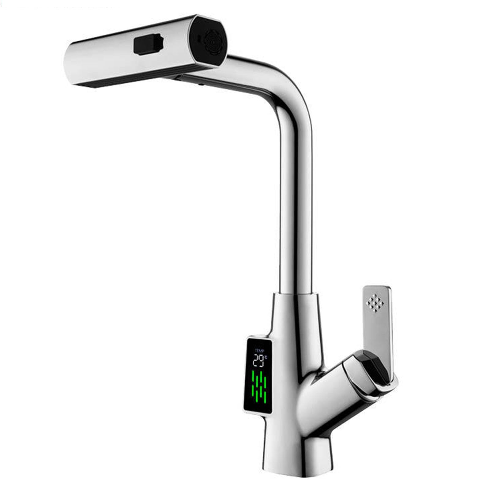 Robinet de cuisine extractible en laiton avec affichage numérique et mitigeur rotatif 360°